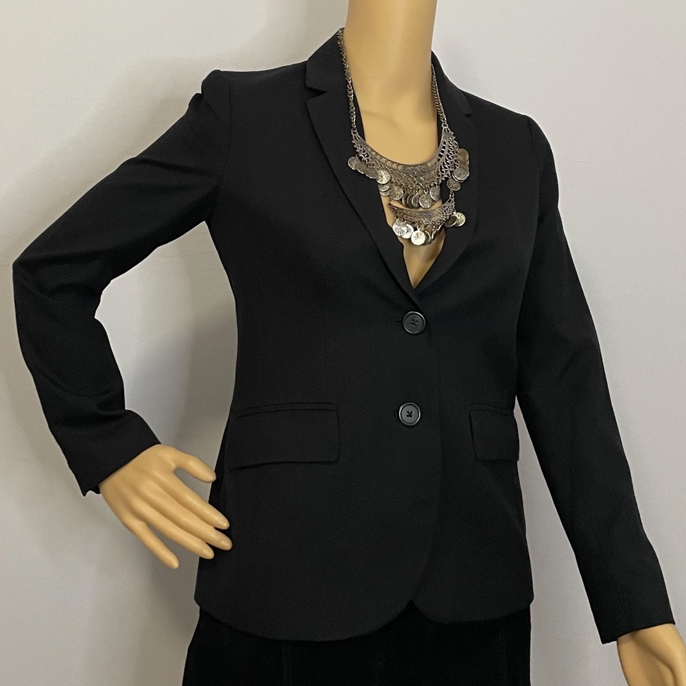 Black Classic Fitted Tiny Flared Blazer With Two … - image 1
